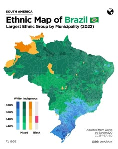 the ethnic map of brazil is shown in green