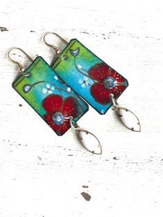 Artisan Enameled Flower Earrings Red Flowers Garden Party Boho Earrings OOAK Earrings Handmade Earrings Gifts for Women Colorful Earrings - Etsy Red Flowers Garden, Art Jewelry Earrings, Earrings Red, Colorful Earrings, Enamel Flower, Flowers Garden, Earrings Etsy, Boho Earrings, Flower Earrings