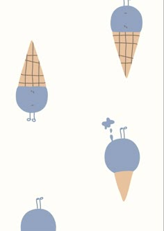 three ice cream cones are shown with numbers on the top and bottom one is blue