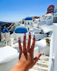 Santorini Nails Nails Ideas For Greece, Nails For Trip To Greece, Blue And White Manicure Ideas, Greek Vacation Nails, White And Blue Prom Nails, White And Blue Gel Nails, Santorini Inspired Nails, Greece Vacation Nails, Greece Trip Nails