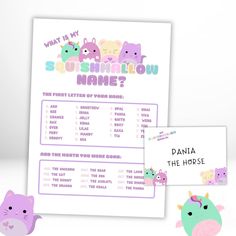 an animal themed baby shower game is shown with its name on the front and back