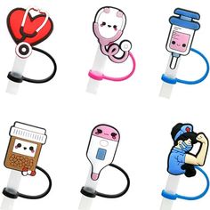 an assortment of medical themed items on a white background