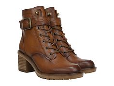 ZODIAC Gemma - Women's Boots : Cognac : The Zodiac Gemma lace up boots are rugged and fierce. Genuine leather upper. Soft synthetic lining. Comfort foam footbed. Synthetic rubber outsole. Imported. Measurements: Heel Height: 2.25, Boot Shaft Height: 4.84, Shaft Circumference: 9.84, Single Shoe Weight: 3.40 lb. Weight of footwear is based on a single item, not a pair. Leather High Ankle Lace-up Boots With Buckle, Brown Boots With Heel Strap For Fall, Casual Leather Lace-up Boots With Buckle Closure, Casual Lace-up Boots With Buckle Closure For Fall, Heel Strap Boots With Round Toe, Casual High Ankle Lace-up Boots With Buckle, Fall Leather Boots With Heel Loop, Leather Boots With Heel Loop For Fall, Fall Leather Lace-up Boots With Block Heel