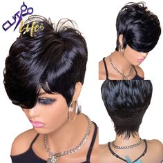 Beauty Short Bob Wavy Wig With Bangs Full Machine No Lace Wigs For Wom – HouroGrace Merchandise Short Black Wig, Short Cut Wigs, Pixie Hair, Remy Human Hair Wigs, Pixie Cut Wig, Queen Hair, Black Wig, Short Pixie Cut, Short Bob Wigs