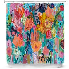 a shower curtain with colorful flowers on it