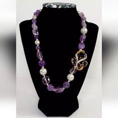 ~Pre-Owned (Good Condition) Amethyst, Pearl & Crystal Necklace By Alexis Bittar ~The Pictures Show The Necklace In Different Settings & Lights ~Original Retail Price Is Almost $500.00 ~This Rare Necklace Features A Mix Of Amethyst Stones, Faux Pearls Of Varying Sizes & Faceted Crystals ~Matinee Length At 20 Inches Long With The Main Tri-Stone Piece Itself Measuring 1.25 Inches X 1.5 Inches ~Alexis Bittar Hallmark With Lobster Claw Closure In Back ~No Trades Rare Necklace, Alexis Bittar Jewelry, Amethyst Stones, Pearl Crystal, Alexis Bittar, Faceted Crystal, Amethyst Stone, Lobster Claw, Crystal Necklace