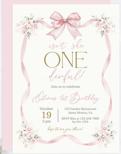 an elegant pink and gold birthday party with flowers, ribbons and bows on the front