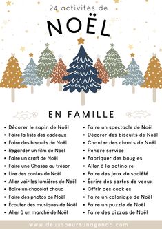 a poster with the words noel in french and an image of christmas trees on it