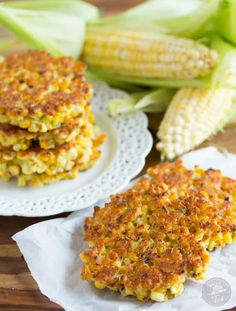 corn fritters are stacked on top of each other and ready to be eaten