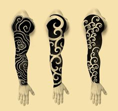 three different types of tattoos on arms and legs, each with an intricate design in the middle