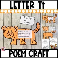 the letter t is for tiger poem craft with pictures of animals and letters on it