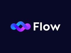 the logo for flow is shown in purple and blue, with an abstract design on it