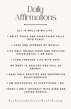 the daily affirmations are displayed in black and white