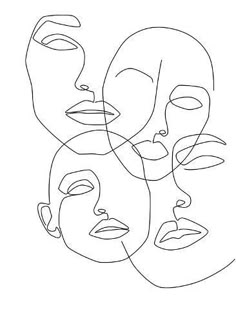 three faces with one line drawn in the middle, and two are facing each other