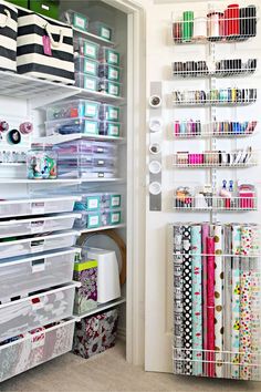 the closet is filled with lots of crafting supplies