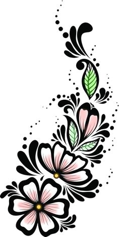 an artistic flower tattoo design with black and pink flowers