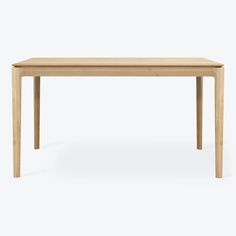 a wooden table with two legs and a long rectangular top, against a white background