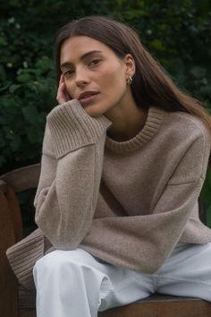 This sweater is slightly oversized and made of wool. It has a ribbed rounded neckline and long sleeves with a ribbed, folded cuff. Our sweater features a short design and a ribbed hem. Brown Oversized Sweater, Brown Jumpers, How To Fold Sleeves, Beige Pullover, Short Design, Pull Sweat, Future Fashion, Designer Shorts, Winter 2023