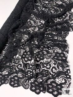 Double-Scalloped Floral Paisley Guipure Lace - Black | FABRICS & FABRICS – Fabrics & Fabrics Black Fabrics, Guipure Lace, Fabric Gifts, Black Laces, Fashion Fabric, Black Design, Black Fabric, White Lace, Quality Fabric