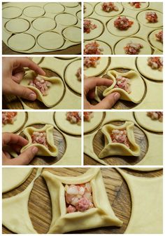 the process of making pie dough with ham and cheese