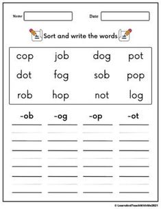 a worksheet with words and pictures to help students learn how to write