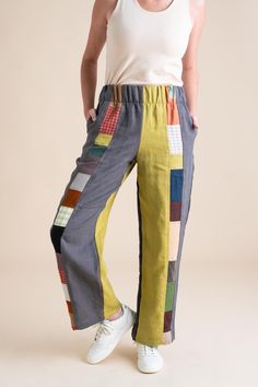 Stand out in our Patchwork Sunset Pants—a one-of-a-kind masterpiece crafted from a collection of cotton and linen fabric scraps we've carefully saved throughout the year. These unique pants are perfect for transitioning effortlessly between summer and fall, and back again. Features: One-of-a-Kind Design: Each pair is a unique patchwork of carefully selected fabric scraps. Versatile Styling: Ideal for shifting seasons, blending summer ease with autumn warmth. Pull-On Comfort: Easy to wear with a Patchwork Relaxed Fit Ankle-length Bottoms, Spring Tapered Leg Pants With Patchwork, Tapered Leg Patchwork Pants For Spring, Summer Straight Pants With Patchwork, Spring Cotton Patchwork Pants, Patchwork Wide Leg Bottoms With Relaxed Fit, Wide Leg Bottoms With Patchwork And Relaxed Fit, Relaxed Fit Wide Leg Patchwork Bottoms, Cotton Patchwork Relaxed Fit Pants