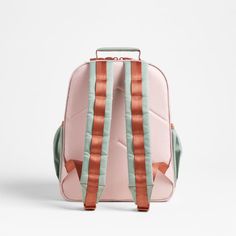 A backpack that's extra comfy and ready to handle all the adventures of the day. Combining colorblocks of candyfloss pink and mint green with pops of coral trim, the kids' medium knapsack is constructed of supremely durable polyester made from recycled water bottles. A roomy interior holds everything your kid needs-books, school supplies, extra layers-and there's a padded pocket to keep their tablet protected. Outside pockets hold snacks, water bottles and more. Pair this book bag with the match Preppy Rectangular Backpack For Travel, Preppy Backpack For Travel And Back To School, Pink Backpack For Back To School, Preppy Rectangular Travel Backpack, Playful Nylon Bags For Back To School, Playful Pink Backpack For Everyday Use, Cute Pink Bags For Outdoor Activities, Nylon Rectangular Diaper Bag For School, Cute Pink Backpack For Outdoor Activities