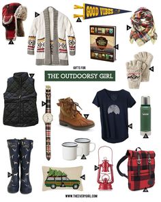 the outdoorsy girl gift guide is on sale for under $ 10, including boots, sweaters, and mugs