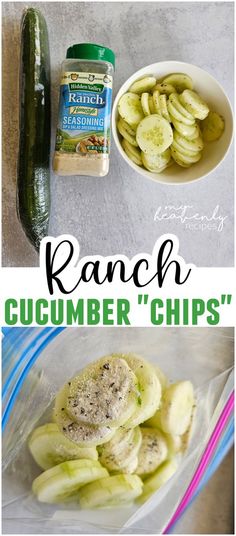 the ingredients for ranch cucumber chips are shown