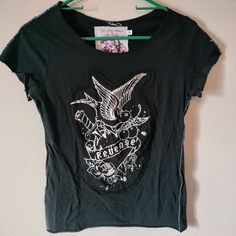 Nwot Size Med Black Inked Bird Black Grunge Tops With Character Print, Black Emo Tops With Graphic Design, Emo Shirts & Tops, Black Emo Top With Graphic Print, Emo Skull Print Short Sleeve Tops, Bow Detail Dress, 2000s Fashion Outfits, Swaggy Outfits, Polo Dress