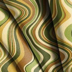 an image of a green and yellow wavy pattern on fabric or wallpaper with very high resolution