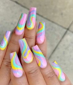 Press on nails Spring Acrylic Nails, Glow Nails, Acrylic Nails Coffin Short, Short Acrylic Nails Designs, Nails Summer, Coffin Nails Designs, Fire Nails, Funky Nails, Summer Nail