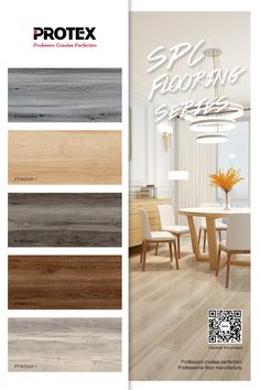 an advertisement for the protex flooring company, featuring different colors and finishes