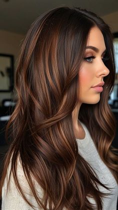 Dark Brown Light Brown Hair, Fall Hair Chocolate Brown, Long Ombré Hair, Cinnamon Bayalage Brunette, Brown Hair With Ombre Highlights, Deep Brown Hair With Highlights Caramel, Dark Honey Balayage, Deep Brown Balayage, Dark Brown Hair Caramel Balayage