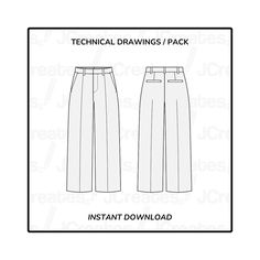 the technical drawing and sewing pattern for women's pants