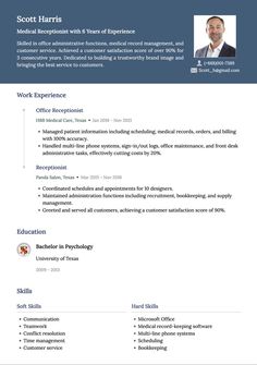 receptionist resume sample Receptionist Resume, Medical Receptionist, Receptionist Jobs, Resume Guide, Line Phone, Interpersonal Skills, Medical Records, Resume Examples, Medical Care