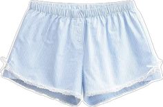 Stripe Ribbon Bow Lace Pajama Boxer Shorts / Blue Stripes Small Comfortable Cotton Bedtime Shorts, Cotton Short Bottoms For Bedtime, Cotton Pajama Shorts For Bedtime, Cotton Shorts For Bedtime, Blue Cotton Shorts For Sleepover, Blue Cotton Shorts For Sleepovers, Cotton Bedtime Shorts, Casual Cotton Shorts With Lace Trim, Casual Blue Sleepwear With Lace Trim