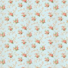 a blue background with pink flowers and green leaves on the bottom right corner is an old fashioned wallpaper