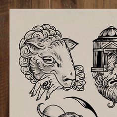 an old school tattoo design with sheep and birdcage