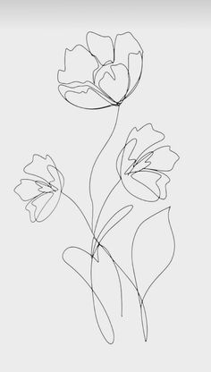 a line drawing of three flowers on a white background