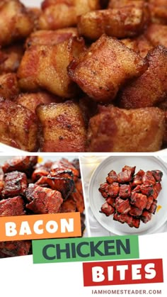 bacon chicken bites are shown in this collage