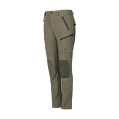 a pair of pants with knee pads and pockets on the bottom, in khaki green