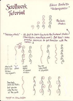 an iphone screen showing the instructions for how to do scrollwork in different styles and sizes