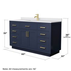 an image of a bathroom vanity with measurements for the top and bottom drawers on it