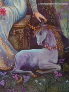 a painting of a woman and a unicorn