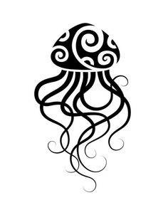 a black and white drawing of an octopus with swirls on it's head