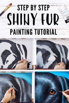 step by step how to paint a black and white dog