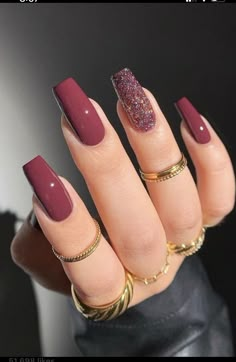 Maroon Acrylic Nails, Maroon Nails, Nail Designs Glitter, Best Acrylic Nails, Long Acrylic Nails