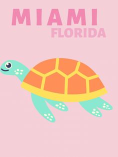 a pink background with an image of a turtle and the words miami florida on it