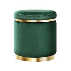 a green velvet stool with gold trim